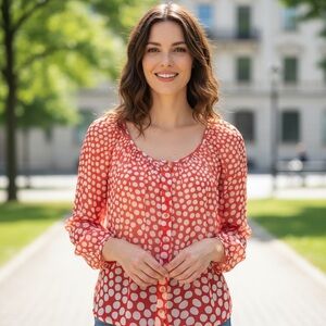 Trina Turk Lucinda Polka Dot Silk Chiffon Blouse